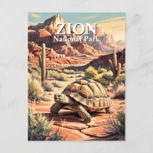 Zion Desert Tortoise Vintage Travel Style Custom Postcard