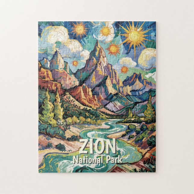 Zion Mountains Virgin River Van Gogh Colorful Jigsaw Puzzle (Vertical)