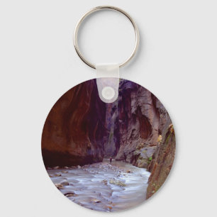 Zion Narrows Hiking Through The River In Zion Narr Keychain