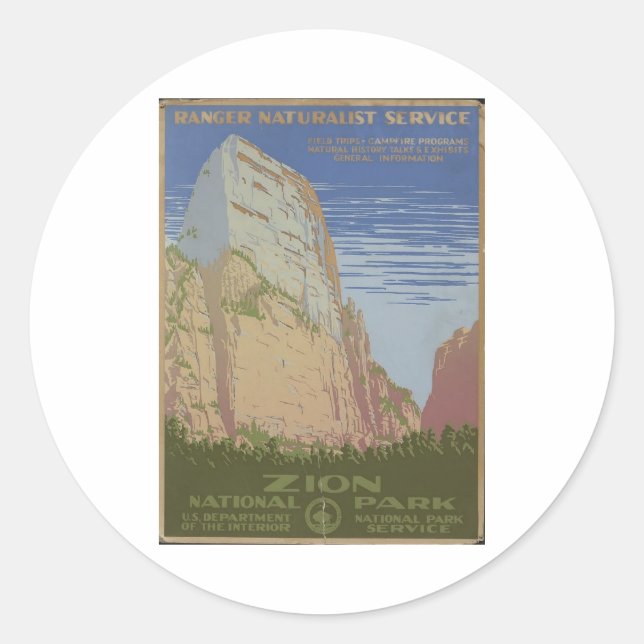 Zion National Park 1938 Springdale Utah Classic Round Sticker (Front)