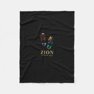 Zion National Park Hike Hiking Boot Print Vacation Fleece Blanket