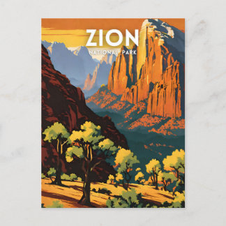 Zion National Park illustration retro Decorative Postcard