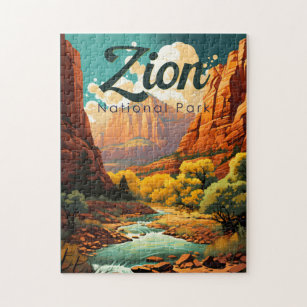 Zion National Park Illustration Retro Jigsaw Puzzle
