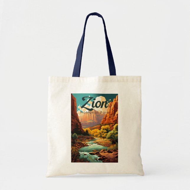 Zion National Park Illustration Retro Tote Bag (Front)
