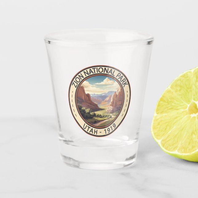 Zion National Park Illustration Travel Art Shot Glass (Front)