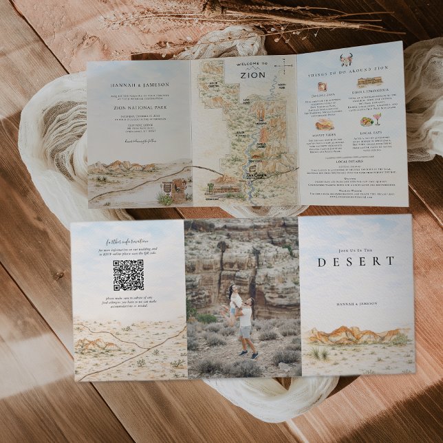 Zion National Park Map | Desert Wedding Tri-Fold Invitation (Creator Uploaded)