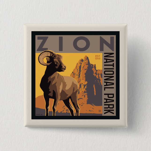 Zion National Park | Ram 2 Inch Square Button (Front)