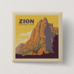 Zion National Park   Ram 2 Inch Square Button