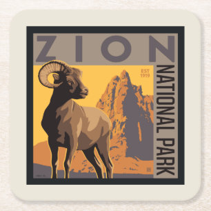 Zion National Park Ram Square Paper Coaster