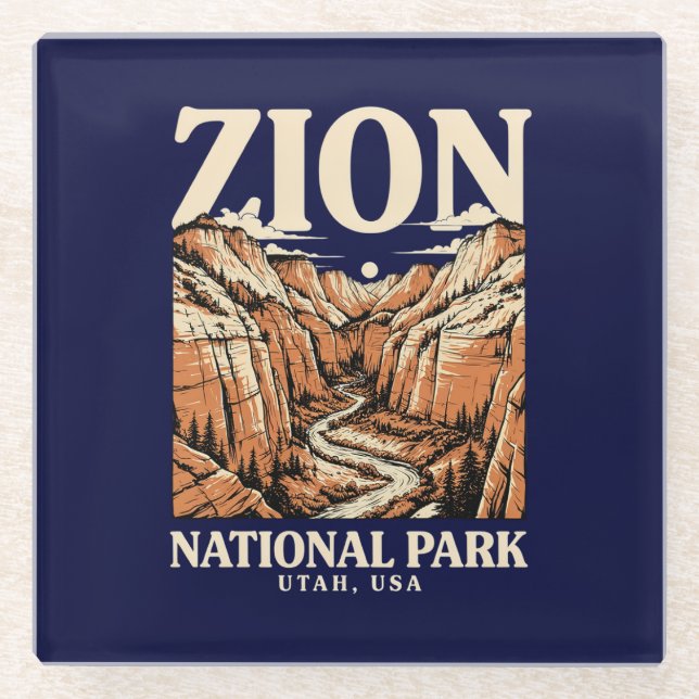 Zion National Park Red Cliffs Glass Coaster (Front)