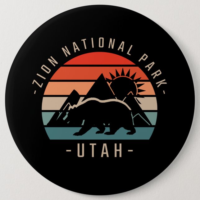 Zion National Park Retro 6 Inch Round Button (Front)