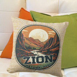 Zion National Park Scenic Logo Throw Pillow