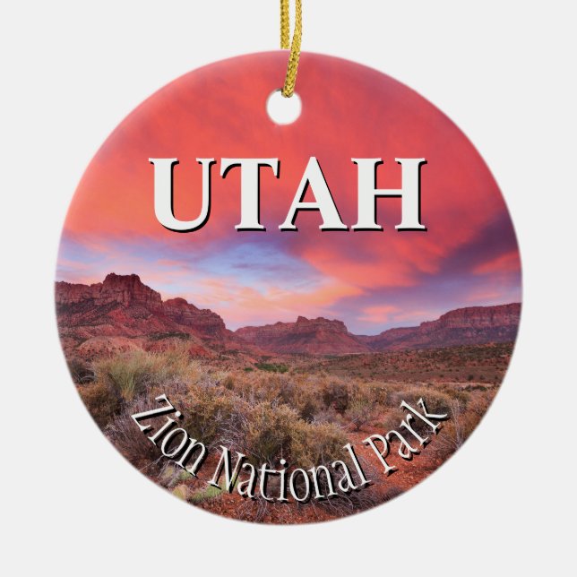 Zion National Park Sunset Ceramic Ornament (Front)