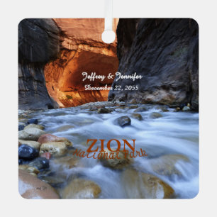 Zion National Park, The Narrows, Name, Square Meta Metal Ornament