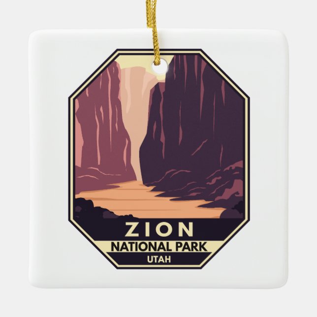 Zion National Park The Narrows Retro Ceramic Ornament (Front)