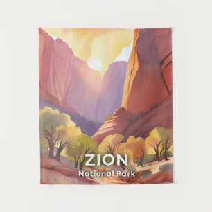 Zion National Park Travel Watercolor Tapestry