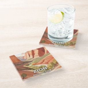 Zion National Park Travel Watercolor Valley Glass Coaster