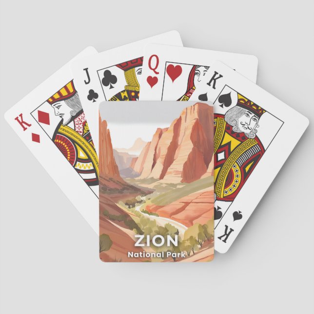 Zion National Park | Travel Watercolor Valley Playing Cards (Back)