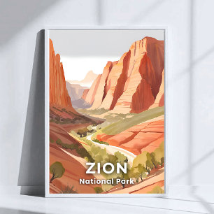 Zion National Park   Travel Watercolor Valley Poster