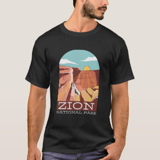 Zion National Park USA Skyline Silhouette Outline  T-Shirt