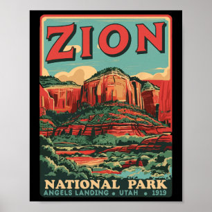 Zion National Park Utah Angels Landing Vintage Hik Poster