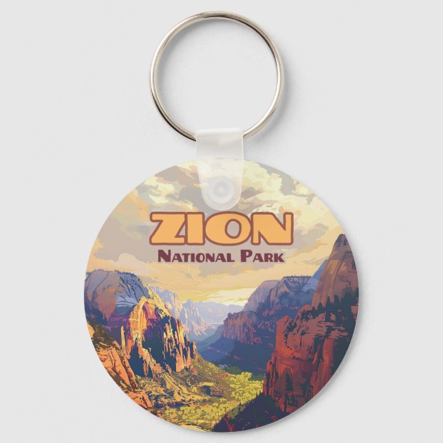 Zion National Park Utah Moab Canyon Retro Keychain (Front)