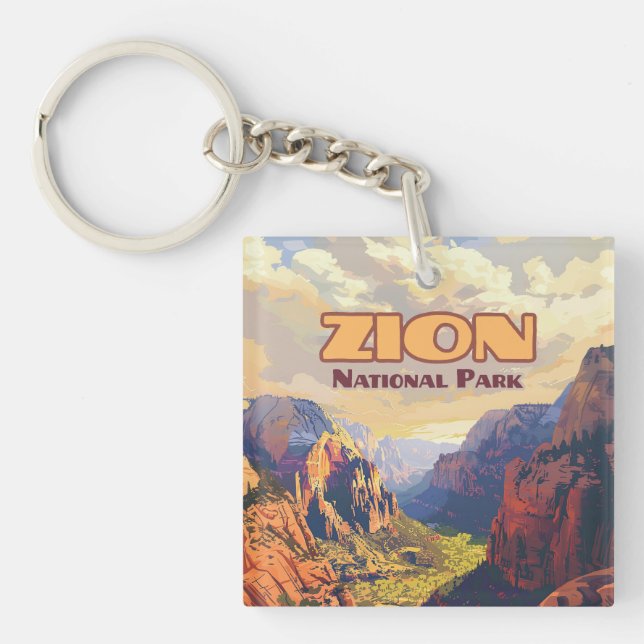 Zion National Park Utah Moab Canyon Retro Keychain (Front)