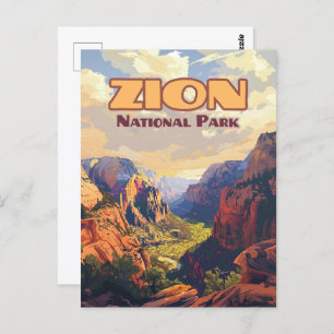 Zion National Park Utah Moab Canyon Retro Postcard
