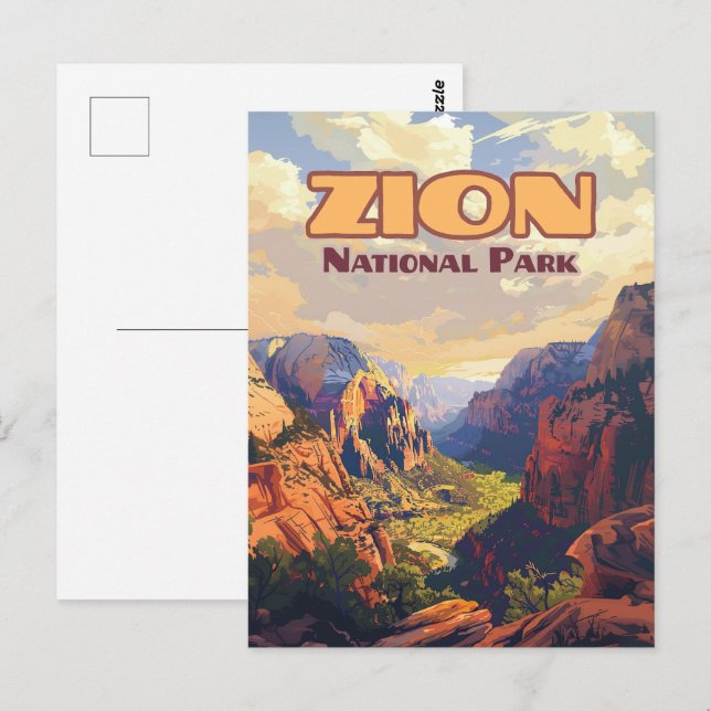 Zion National Park Utah Moab Canyon Retro Postcard (Front/Back)