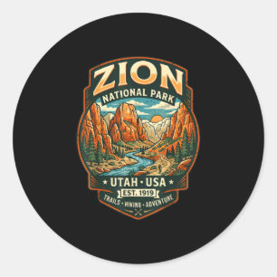 Zion national park utah retro canyon hiking classic round sticker