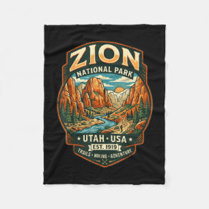 Zion national park utah retro canyon hiking fleece blanket