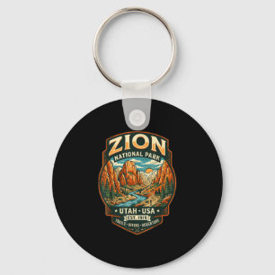 Zion national park utah retro canyon hiking keychain