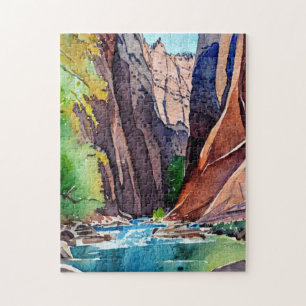 Zion National Park Utah The Narrows by water color Jigsaw Puzzle