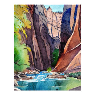 Zion National Park Utah The Narrows by water color Photo Print