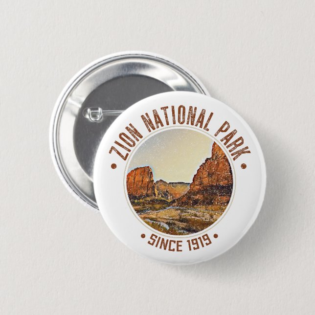 Zion National Park Utah USA Outdoors Distressed 2 Inch Round Button (Front & Back)