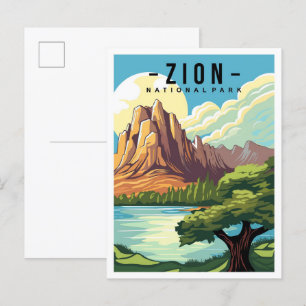 Zion National Park Utah USA Travel Illustration Postcard