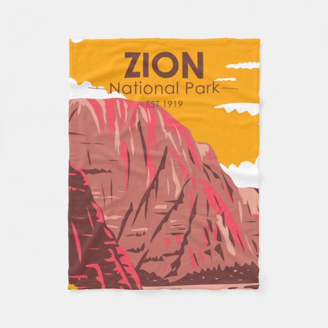 Zion National Park Utah Vintage Fleece Blanket (Front)