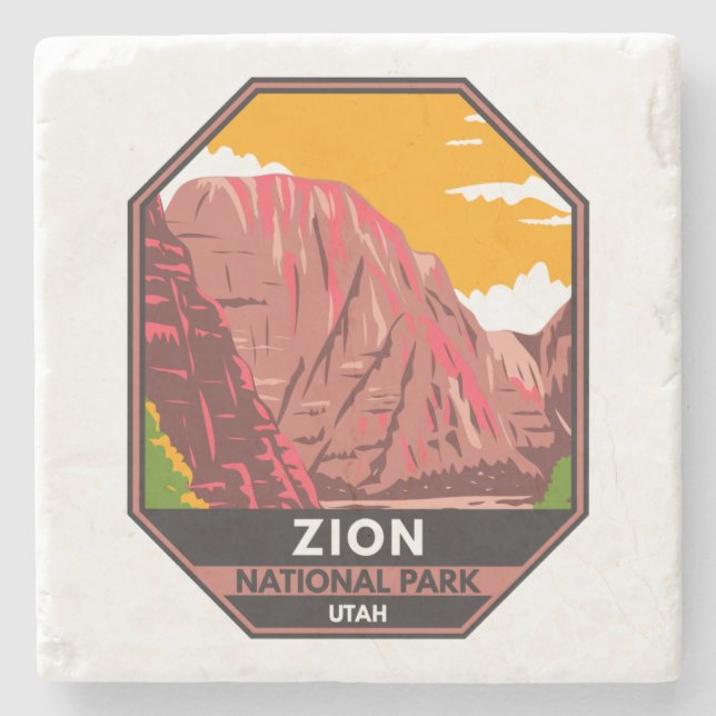 Zion National Park Utah Vintage   Stone Coaster (Front)