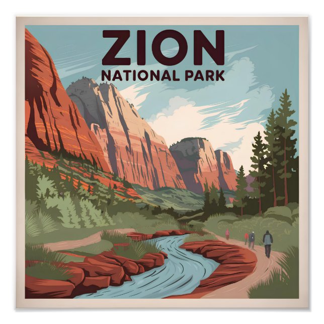 Zion National Park vintage Photo Print (Front)