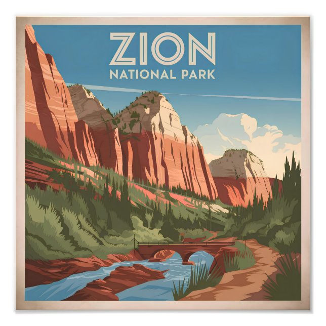 Zion National Park vintage Photo Print (Front)