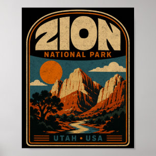 Zion national park vintage retro canyon outdoor poster