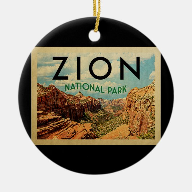 Zion National Park Vintage Travel Ceramic Ornament (Front)
