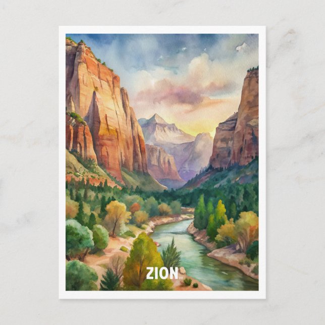 Zion National Park Watercolor Painting  Postcard (Front)