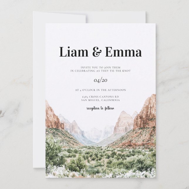 Zion National Park Wedding Invitation (Front)