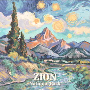 Zion Vibrant Landscape Retro River Sunset Van Gogh