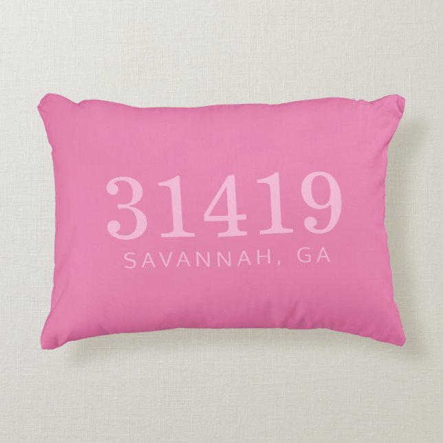 Zip Code and City The Location in Double Pink  Accent Pillow (Front)