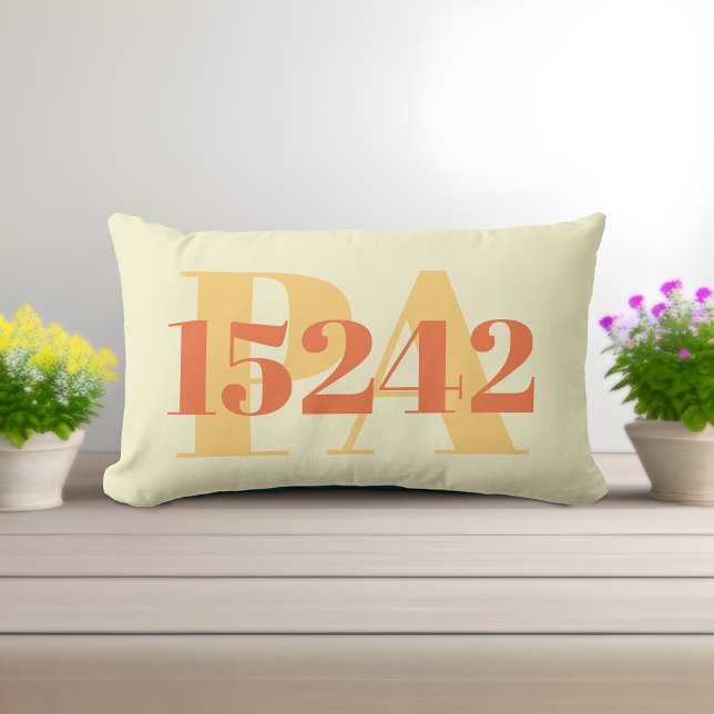 Zip Code and State Location Yellow Outdoor Pillow (Custom Zip Code and State Lumbar Pillow: Minimalist Design with Personalization! 🏡💛)