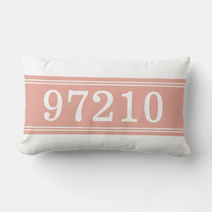 Zip Code Coral White New Home Housewarming Lumbar Pillow