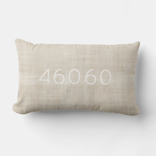 Zip Code Moving New Home Decor Beige White Neutral Lumbar Pillow (Front)