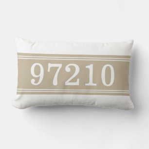 Zip Code Tan White New Home Housewarming Lumbar Pillow